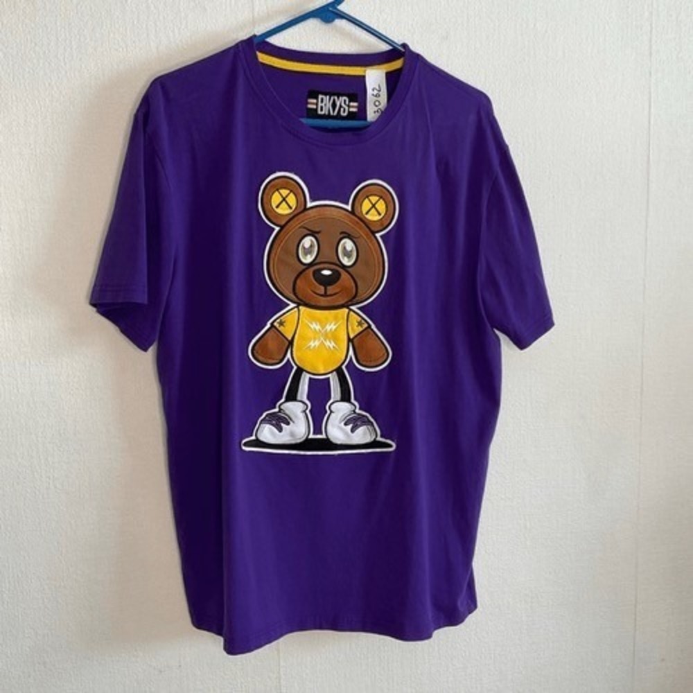 BKYS Purple‎ Teddy Bear 3D Embroidered Print Short Sleeve T-Shirt Men L China